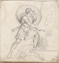Guerrero con Escudo y Antorcha