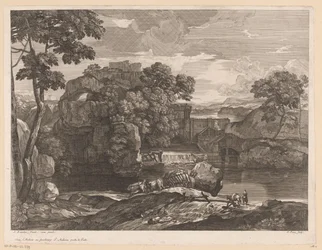 Paisaje fluvial con segador en primer plano