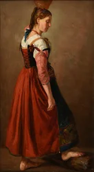Joven romana, cargando agua