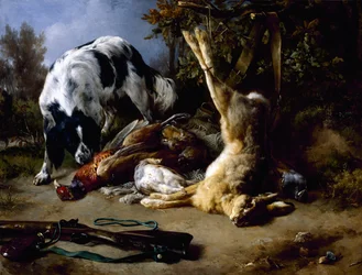 Spaniel con una naturaleza muerta de caza, 1837