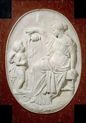 Monumento al corazón de Luis XIII: las cuatro virtudes cardinales. Templanza. Elemento decorativo del monumento funerario de Luis XIII en la iglesia de Saint Paul Saint Louis (Saint Paul) rue Saint Antoine en París. Relieve de mármol por Jacques Sarazin (1