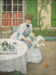 Madre con una niña jugando a la pelota 1906