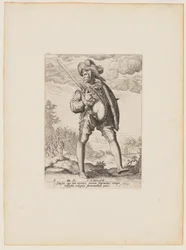 Soldado, armado con espada y escudo, de oficiales y soldados de la escolta del emperador Rodolfo II