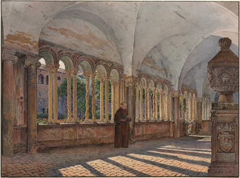 Vista del claustro de San Giovanni en Laterano, Roma, 1836