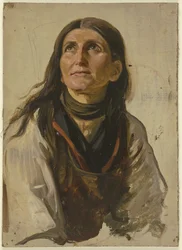 Retrato de una campesina sonriente con el cabello suelto