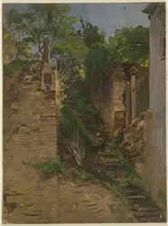 Escalera de jardín entre dos muros