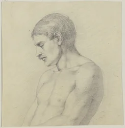 Semidesnudo masculino de perfil hacia la izquierda