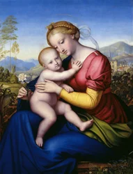 virgen con niño y loro
