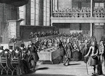 Cena de anabaptistas, grabado de Jacobus van der Schley (1715-1779) de Ceremonias y costumbres religiosas de todos los pueblos del mundo.