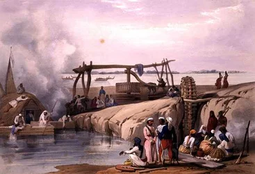Una escena en el río Sutledge, en el Punjab, de 
