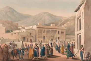 El Durbar-Khaneh de Shah Shoojah-ool-Moolk, en Kabul, c.1840 (litografía, tintada)