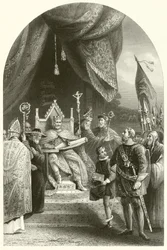 El rey Juan sellando la Carta Magna (grabado)