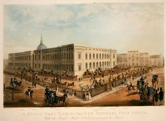 Vista noreste de la nueva Oficina General de Correos (grabado por H. Pyall)