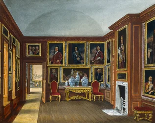 Galería de los Almirantes, grabado por Daniel Havell (1785-1826), basado en el diseño de James Stephanoff (ca 1788-1874), de The History of the Royal Residences