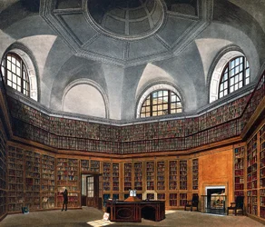 Biblioteca del Rey, grabado por Richard Reeve basado en un dibujo de James Stephanoff, de The History of the Royal Residences
