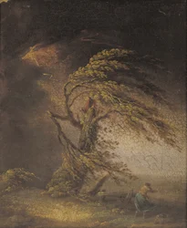 Un árbol alcanzado por un rayo (óleo sobre lienzo colocado sobre tabla)