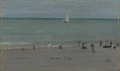 Escena costera, bañistas