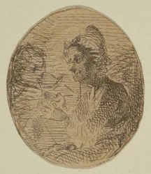 Anciana y niño en óvalo de Bocetos en la placa de la encuesta costera, 1854-55