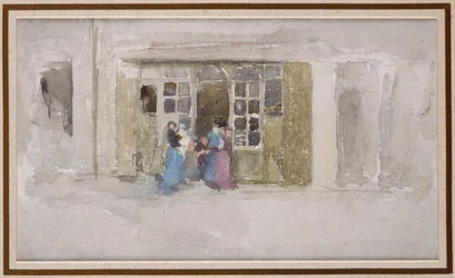 Mujeres y niños en la puerta de una tienda, c.1888