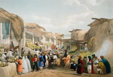 Bazar en Kabul durante la temporada de frutas, Primera Guerra Anglo-Afgana