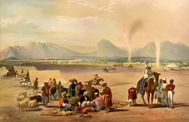 La ciudad de Kandahar vista desde el sur hacia la montaña Baba Wali, c1840, 1901