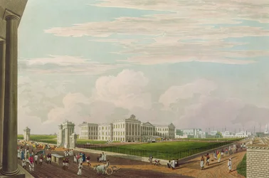 Vista de la Casa de Gobierno, Calcuta, 1826, grabado por Robert Havell el Joven