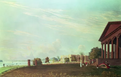 Casa Barrackpore, Calcuta, grabado por Robert Havell, pub. 1824