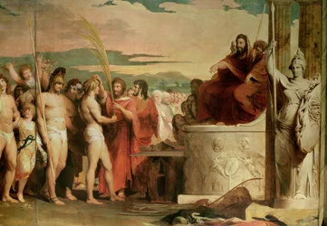 Coronación de los vencedores en Olimpia, tercera obra de la serie El progreso de la cultura y el conocimiento humanos, detalle de los vencedores siendo coronados ante los helanódicas, hacia 1777-84