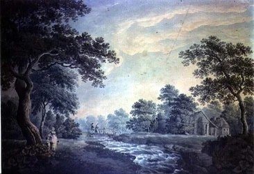 Paisaje con arroyo y puente