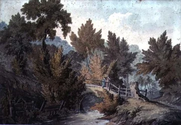 Paisaje con puente y arroyo