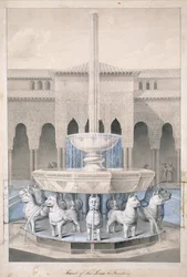 Fuente en el Patio de los Leones, Alhambra, de The Arabian Antiquities of Spain, publicado 1815