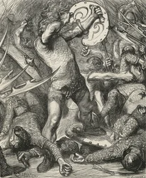 Hereward abriéndose camino a través del ejército normando