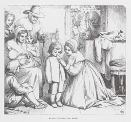 La misericordia viste a los pobres (grabado)