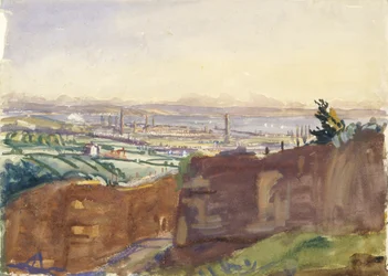 Llanelli desde Furnace Quarry (acuarela sobre papel)