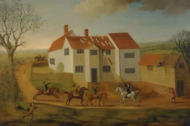 John Sidey y sus sabuesos en una granja cerca de Hadleigh, Suffolk