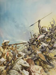 Boers Fighting Natives (gouache sobre papel)