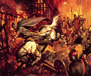 Caballos famosos en la realidad y en la ficción: La muerte de Guillermo el Conquistador (litografía en color)