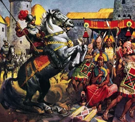 El español y el jefe inca (gouache sobre papel)