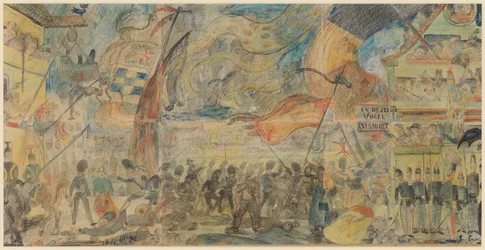 The Strike Action (tiza, lápiz y pastel sobre papel montado en cartón)