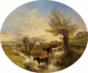 Paisaje con arroyo y ganado, 1888