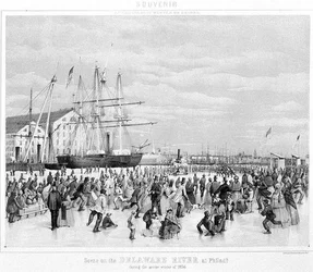 Escena en el río Delaware en Filadelfia durante el severo invierno de 1856, c.1860