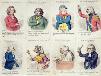 8 viñetas que representan la elocuencia, publicadas por Hannah Humphrey en 1795