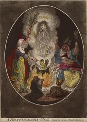 Una fantasmagoría; - Escena - Conjurando un esqueleto armado, 5 de enero de 1803