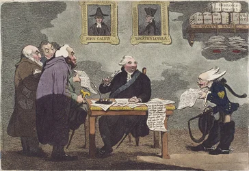 Un noble lord, sobre una paz próxima, demasiado ocupado para ocuparse del gasto de un millón del dinero público por James Gillray (recortado)