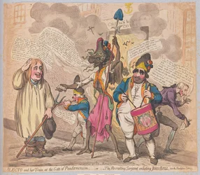 Alecto y su séquito en la puerta del Pandemonium o el sargento reclutador alistando a John Bull en el servicio de la revolución