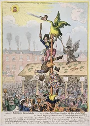 Candidato electoral, o el ganso republicano en la cima del poste, publicado por Hannah Humphrey en 1807