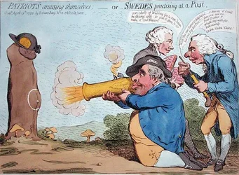 Patriotas divirtiéndose, o Suecos practicando en un Poste, publicado por Hannah Humphrey en 1792