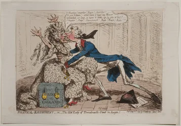 Ravishment político, o La vieja dama de Threadneedle Street en peligro!, publicado por Hannah Humphrey, 1797