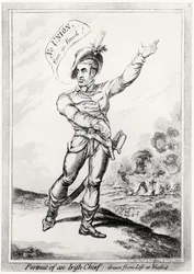 Retrato de un jefe irlandés, dibujado del natural en Wexford, publicado por H. Humphrey, 10 de julio de 1798