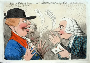 Noticias de Scotch Harry, o Nincumpoop en gran alegría, publicado por J. Aitken en 1792 (aguafuerte coloreado a mano)